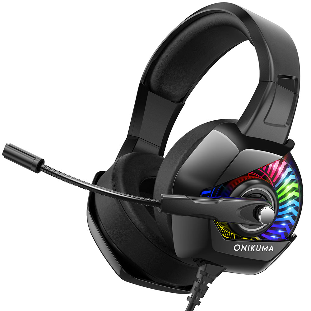 Onikuma K6 RGB Headphones For PC, Microphone, Backlit, 3.5mm, USB, Black - 20740