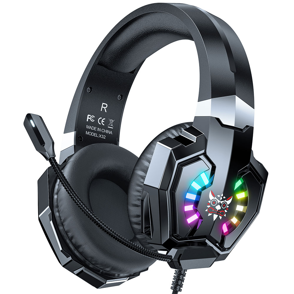 Onikuma X32,Headphones For PC, Microphone, Backlit, 3.5mm, USB, Black - 20743