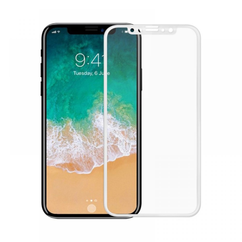 OEM Glass protector Full 2.5D For iPhone X, 0.3mm, White - 52372