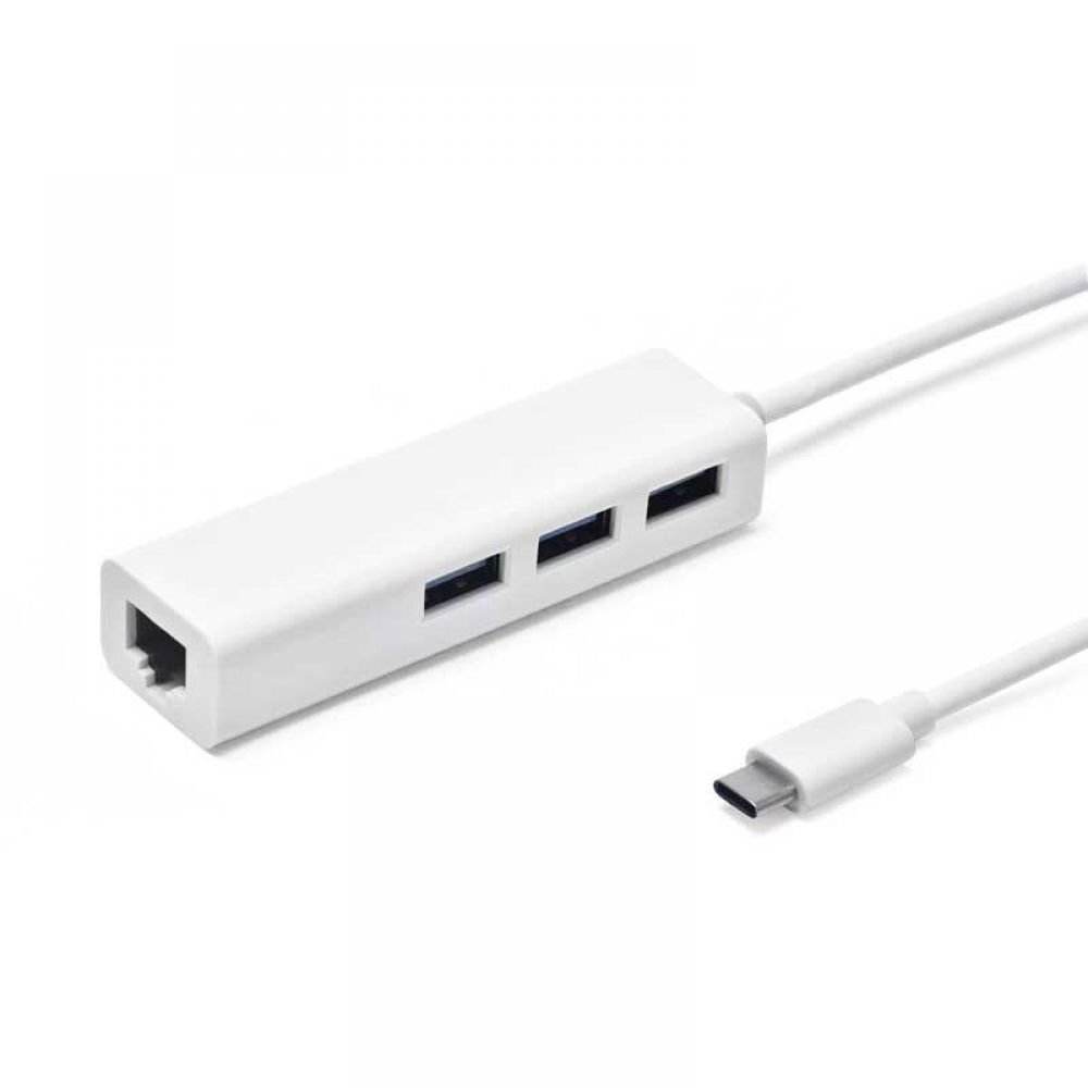 OEM USB Hub, USB 3.1 Type-C + Network adapter, 3 Ports, White - 12049 